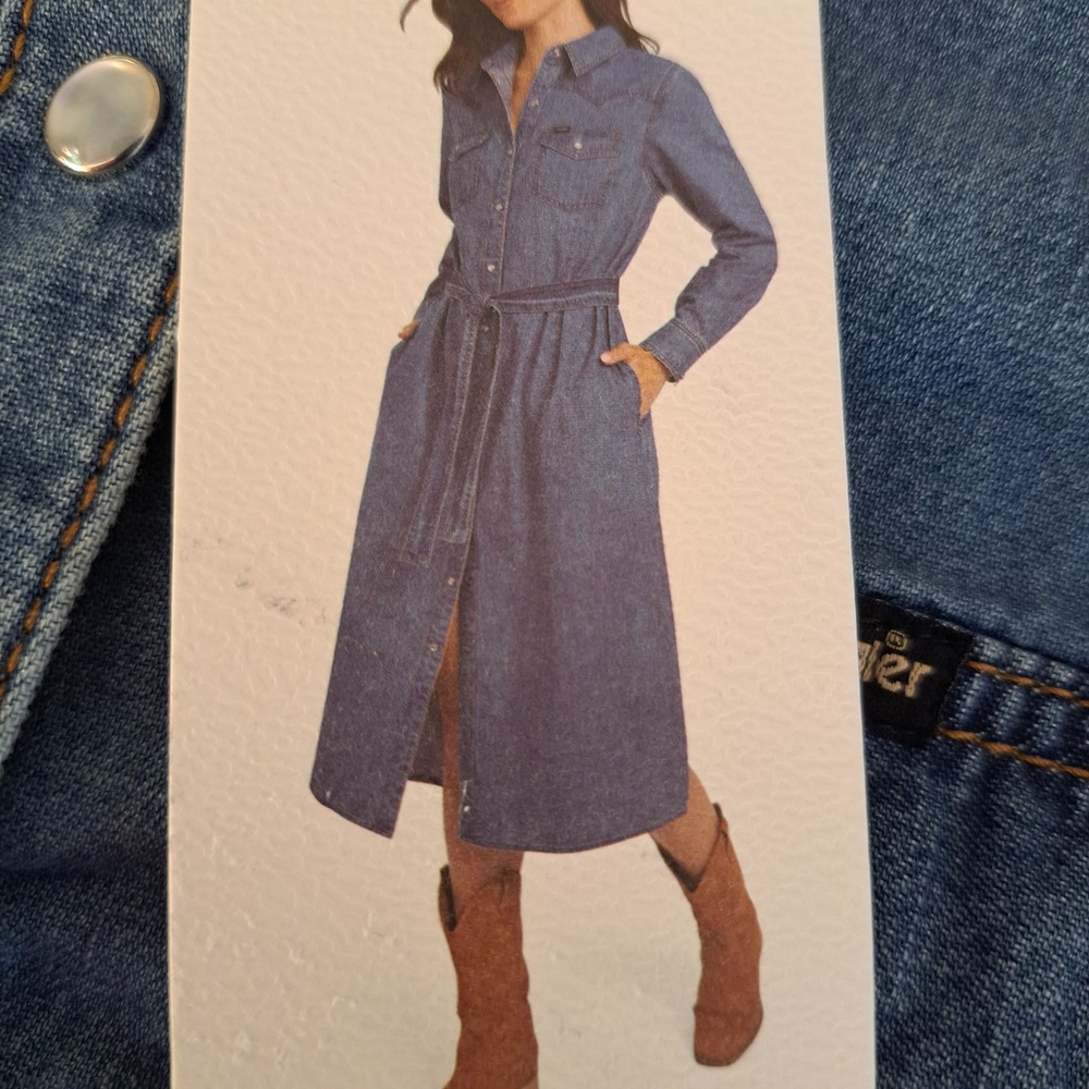 Wrangler Belted Denim Midi Dress M Blue NEW Western Snap Front 943-478-B13